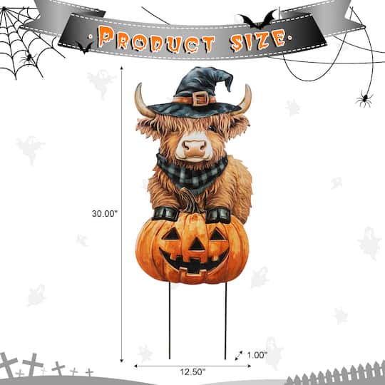 Glitzhome® 30" Halloween Metal Painted Highland Cow Yard Stake